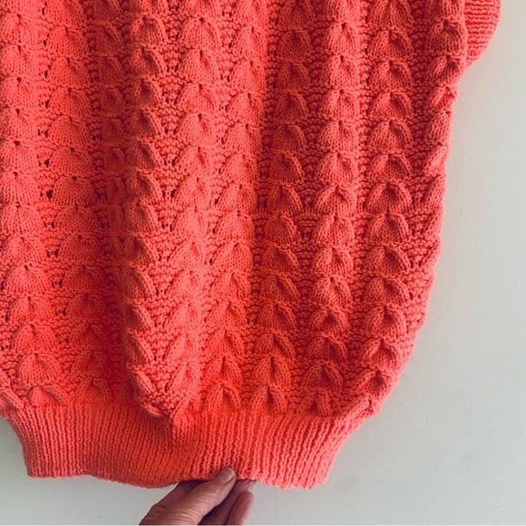 Crochet Vintage Coral Cap Sleeve Crew Sweater Women's Size Medium - Picture 7 of 14